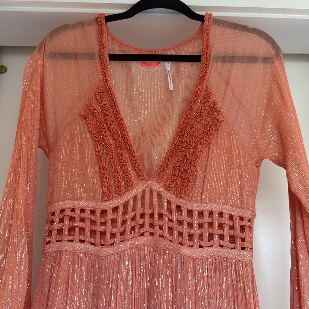 Coral Metallic Boho FreePeople Dress